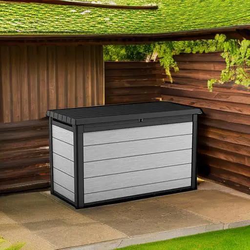 Keter Denali 200 Gallon Resin Large Deck Box with Double Wall 20mm Panels - Paintable and Drillable-Organization and Storage for Patio Furniture and Outdoor Items, Grey & Black by GreenHaven Gardens
