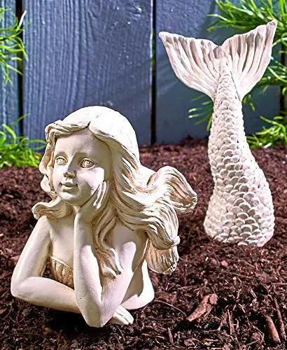 BGBWBFBR Handmade Mermaid Statue Set with Blue and White Starfish: A Beautiful Addition to Your Home Décor, ry-001 by GreenHaven Gardens