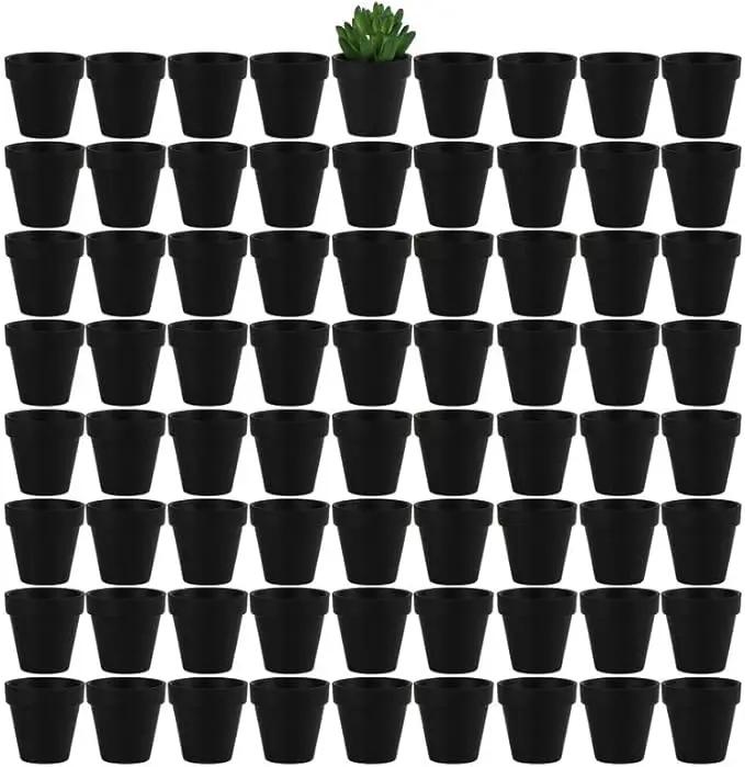 Yishang 72 pcs Small Mini Black Clay Pots, 2.5'' Terracotta Pot Clay Ceramic Pottery Planter,Cactus Flower Terra Cotta Pots,Succulents Nursery Pots,with Drainage Hole,Great for Crafts,Wedding Favor by GreenHaven Gardens