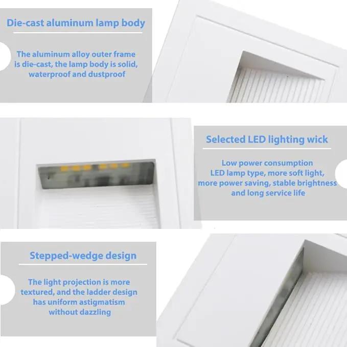 1pcs/3W Wall Recessed Stair Lights LED,Warm White,Indoor Step Light,Square Recessed Wall Light,White Cover Staircase Light IP20 for Indoor Stairs, Home, Kitchen, Attic, Aisle by GreenHaven Gardens