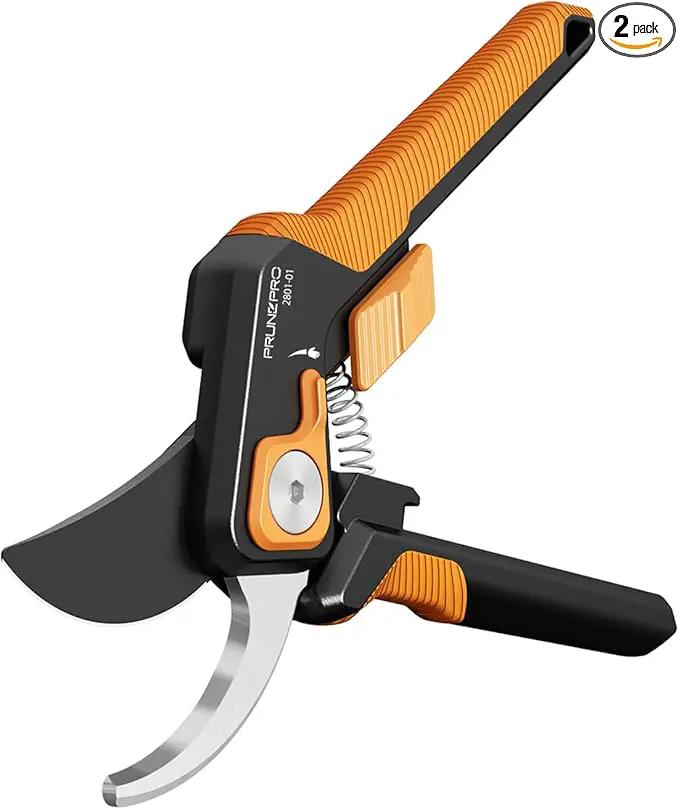 PrunePro Pruning Shears for Gardening Professional Bypass Hand Pruner Stainless Steel Sharp Blade Garden Scissors Plant Flower Garden Clipper Orange 2 Pack by GreenHaven Gardens