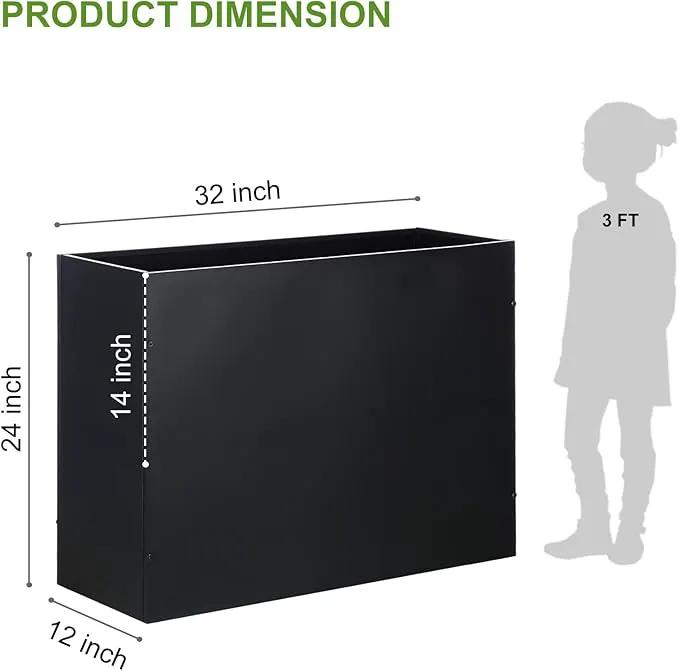 Metal Rectangular Planter Box Tall Planters for Outdoor Plants Modern Heavy Duty with Drainage Holes for Outside Indoor Patio Deck - Black, 32”x 12”x 24” by GreenHaven Gardens