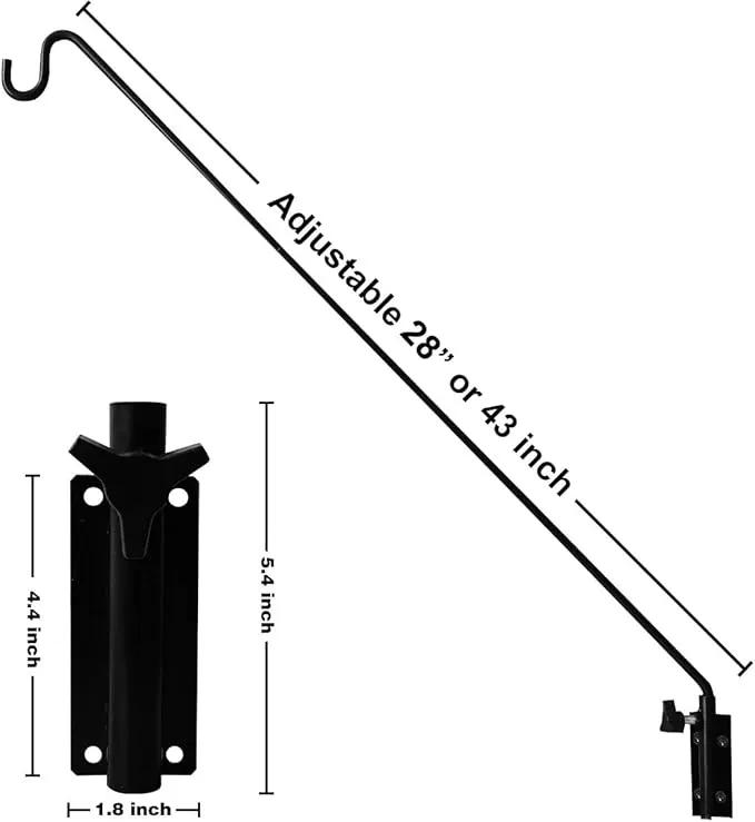 ERYTLLY Extended Reach Deck Hook Wall Pole Wall Mounted, Extensible and Adjustable 28 inch to 43 inch Bracket for Hanging Bird Feeder,Plants,Wind Chimes,Lanterns by GreenHaven Gardens