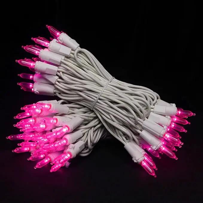 Pink LED Christmas Lights - 100 Count Pink Christmas String Lights for Tree, Party, Bedroom, Wedding, Indoor and Outdoor Valentines Day Decorations, 33 Feet White Wire, UL Certified, Connectable by GreenHaven Gardens