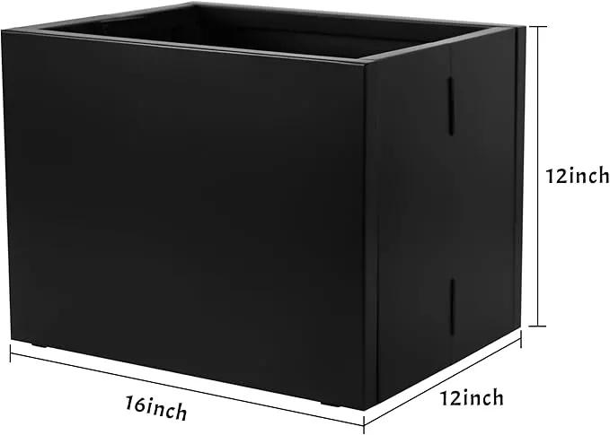 Galvanized Steel Rectangular Planter, 16"x 12"x 12" Small Planters for Outdoor Plants, Black Outdoor Planter with Drainage Holes by GreenHaven Gardens