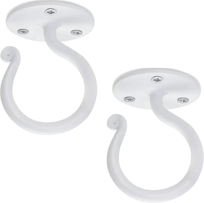 RTZEN Plant Hangers Outdoor or Indoor - Wrought Iron Metal Hanger Indoor Hook - Heavy Duty Wall Bracket Hooks for Hanging Plants Baskets Lanterns Wind Chimes - 2 Pack (White Ceiling Hooks) by GreenHaven Gardens