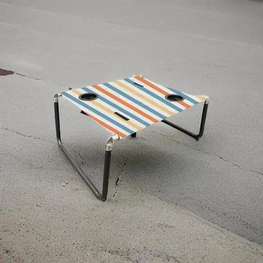 Neso Portable Beach Table with Cup Holders, Cell Phone Pockets, Lightweight for Picnics and Parks (Vintage Stripes) by GreenHaven Gardens