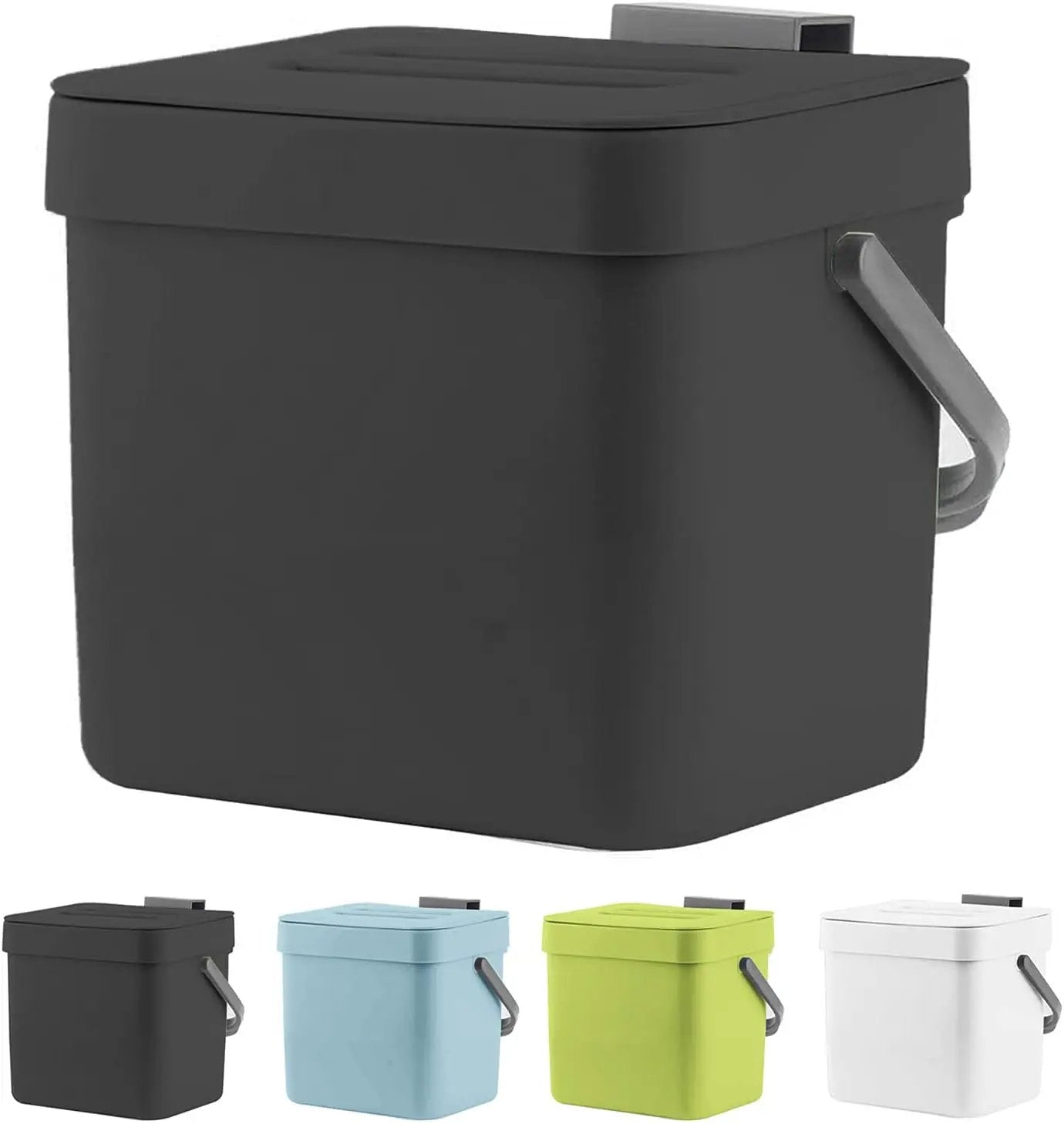 Kitchen Trash Can with Lid, LALASTAR Wall-Mounted Under Sink Small Garbage Can for Kitchen, Bathroom, Compost Bin Countertop, Cabinet Trash Can Hanging, 1.8 Gallon, (Black, 7L) by GreenHaven Gardens