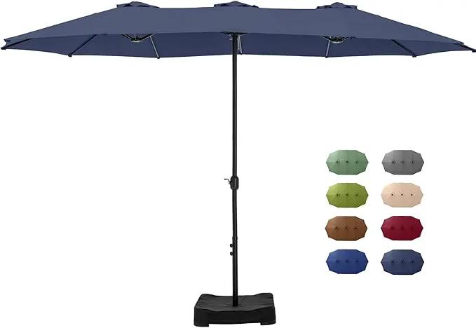 GREEN PARTY 15 ft Rectangle Patio Umbrella with Base Included, Double-Sided Table Umbrella with Crank, Large Outdoor Umbrellas for Patio Poolside Garden Backyard, Navy Blue by GreenHaven Gardens