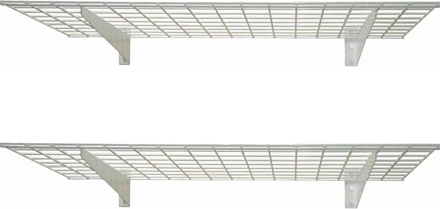 00630 2-Pack Heavy Duty Steel Wall Garage Shelving, 48-Inch X 24-Inch Wall Mounted Shelves for Garage Storage, Low-Profile Brackets, Max Shelf Load 150 Pounds, White Powder Coated Finish by GreenHaven Gardens