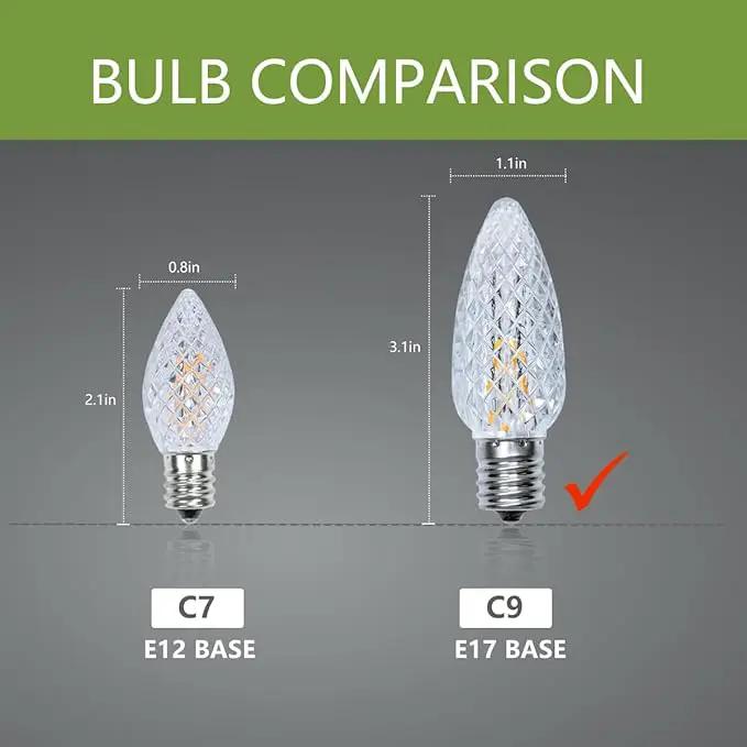 50Pack C9 Christmas LED Light Bulbs, Strawberry Replacement Bulb 2200K Warm White Shatterproof & Waterproof Outdoor String Light Bulbs, E17 Candelabra Base Edison Bulbs for Holiday Decoration by GreenHaven Gardens