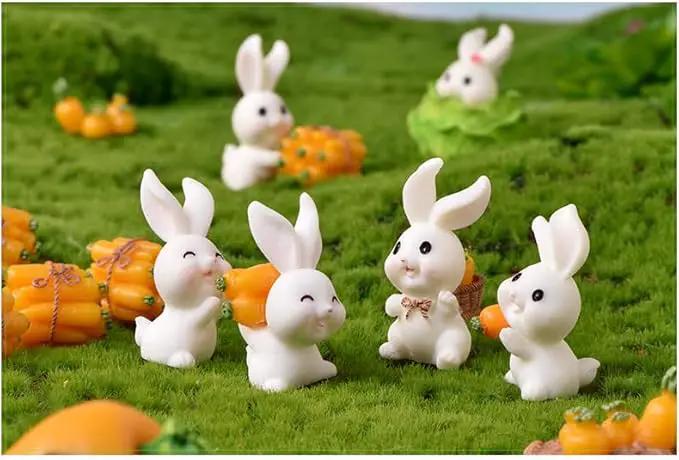 21Pcs Mini Rabbit and Carrot Figurines 1inch Cute Resin Bunny Cake Toppers for DIY Fairy Garden Dollhouse Moss Landscape Crafts Easter Decors by GreenHaven Gardens