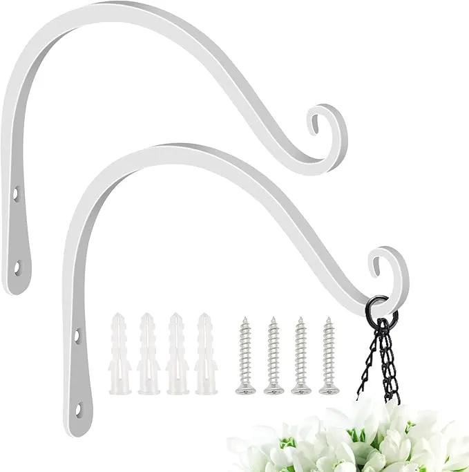 FEED GARDEN Iron Wall Hooks Decorative Metal Curved Plant Hanger Hooks, Indoor/Outdoor Use for Hanging Bird Feeders, Wind Chimes, Flower Baskets, Yoga Mat, (White, 8 Inch 2 Pack) by GreenHaven Gardens