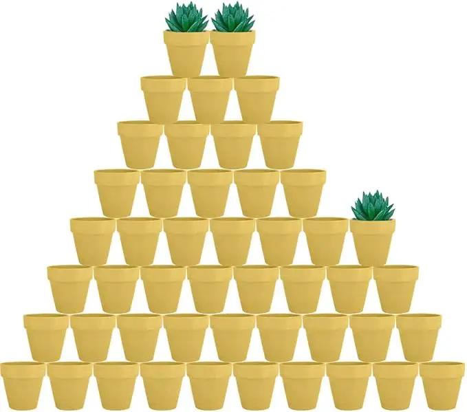 vensovo 48 Pcs 2" Tiny Terracotta & Terra Cotta Pots with Drainage - Yellow Small Mini Clay Ceramic Pottery Planter Ideal for Indoor/Outdoor Plants, Crafts, Wedding Favors by GreenHaven Gardens