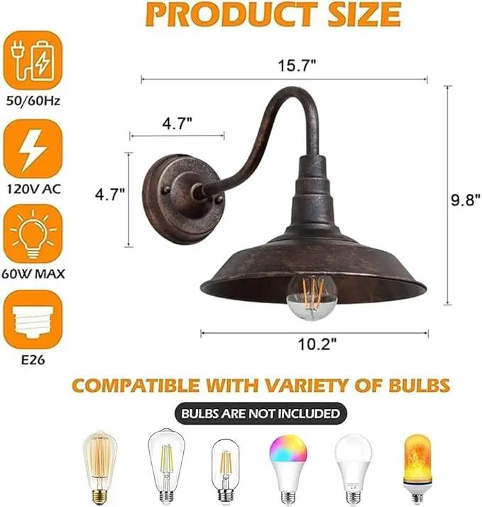 2-Pack Outdoor Gooseneck Barn Light 10" Retro Exterior Wall Light Iron Art Dome Farmhouse Wall Sconces Anti-Rust Waterproof Outdoor Light for House Porch Garage Entryway by GreenHaven Gardens