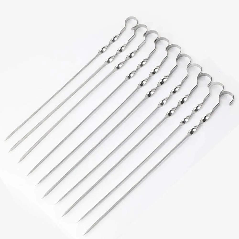 Antallcky 12 Pack Kabob Skewers BBQ Barbecue Skewers Stainless Steel Sticks Heavy Duty Large Wide Reusable with Nonslip Ring Handle Ideal for Shish Kebab Chicken Shrimp and Vegetables (22 inch) by GreenHaven Gardens