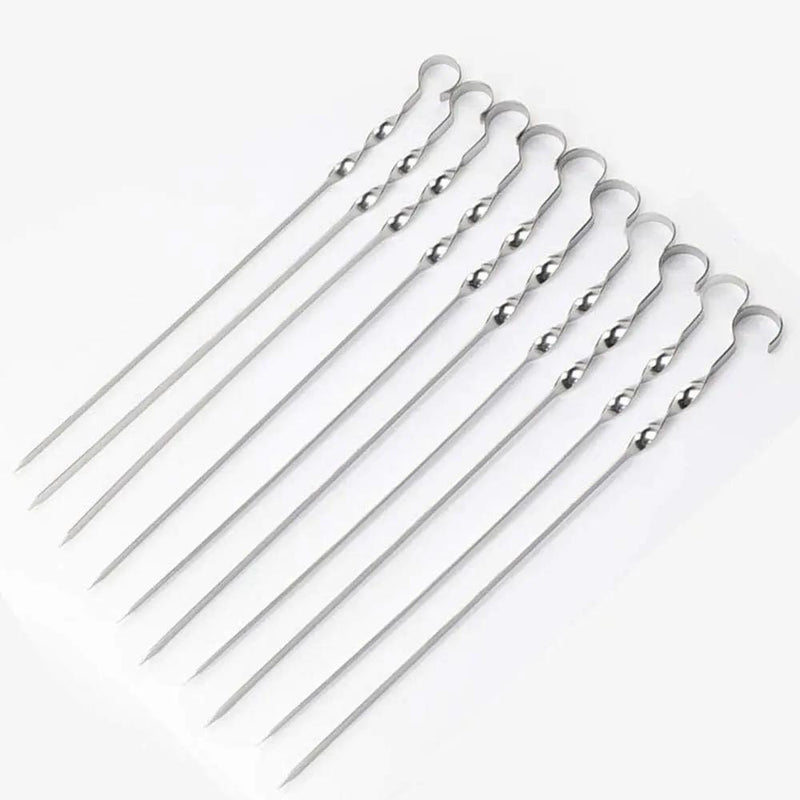 Antallcky 12 Pack Kabob Skewers BBQ Barbecue Skewers Stainless Steel Sticks Heavy Duty Large Wide Reusable with Nonslip Ring Handle Ideal for Shish Kebab Chicken Shrimp and Vegetables (22 inch) by GreenHaven Gardens