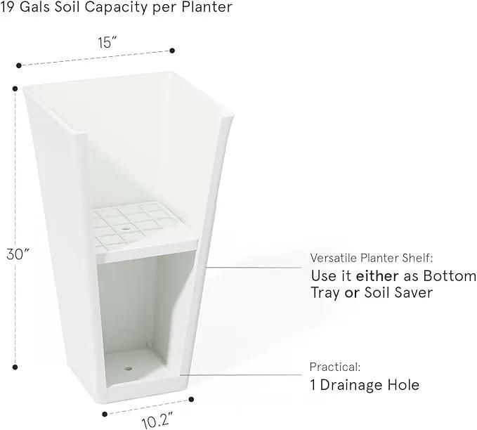 LA Jolie Muse 30 inch Tall White Planters Set of 2,Indoor/Outdoor Rectanglar Large Planters,V Shaped Taper Planters for Front Door. by GreenHaven Gardens