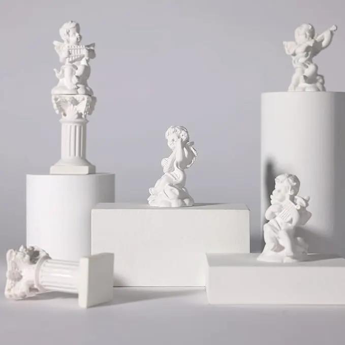 LIYAOLI 4pcs 2.7'' Cherub Decor & 2pcs Roman Decorative Columns Props Shooting,Little Angel Statues for Home Decor Adorable Music Small Angel Figurines by GreenHaven Gardens