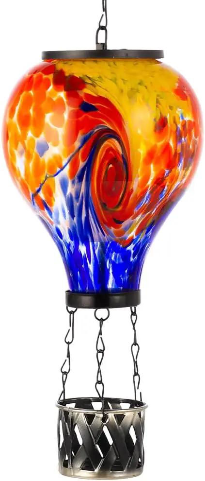 Starsoul Solar Hot Air Balloon Lantern with Flame Tie-Dye Style Hot Air Balloon Lamp Glass Outdoor Solar Hanging Lantern Waterproof for Garden Yard Patio by GreenHaven Gardens