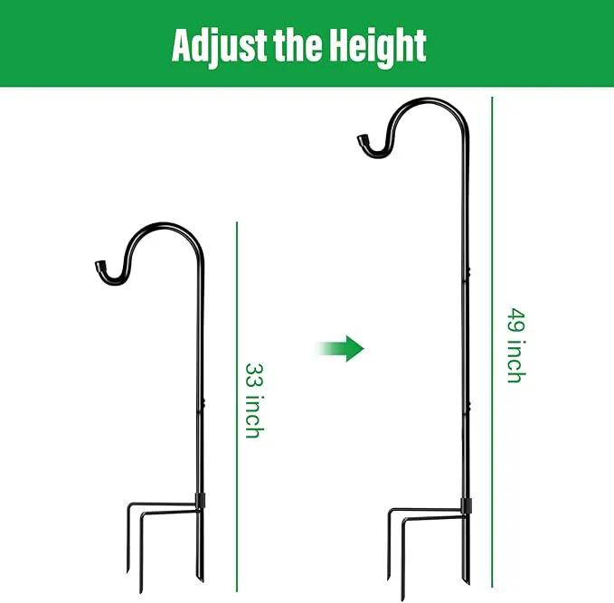 GOFORWILD Shepherd Hooks 2 Pack Adjustable, 49 inches Tall, Premium Metal Garden Hook for Outdoor, Hanging Plant, Solar Lights, Lanterns, Bird Feeders, and Wedding Decor, 7013 by GreenHaven Gardens