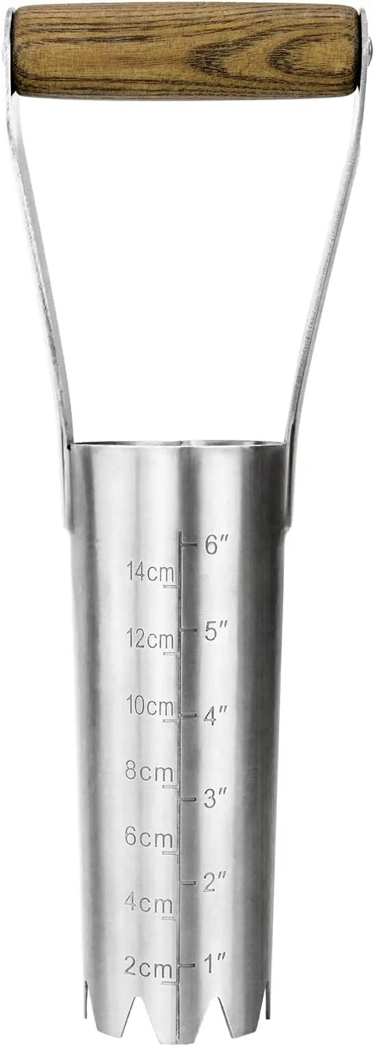 Haliaeetus Bulb Planter Tool, 6 inches Depth Mark Hand Bulb Planter, Non-Bending Stainless Steel Bulb Planter Digger, Garden Bulb Transplanter with Comfortable Wood Handle for Planting Tulip, Daffodil by GreenHaven Gardens