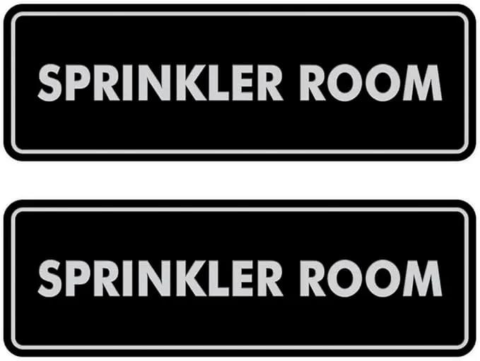 Signs ByLITA Standard Sprinkler Room Sign (Black/Silver) - Large 2 Pack by GreenHaven Gardens