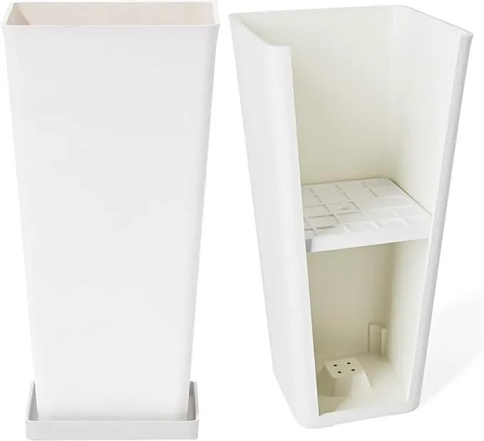 LA JOLIE MUSE 26 inch White Tall Planters for Outdoor Plants,Set of 2 Large Planters for Indoor Plants,V Shaped Tree Planters for Front Door, 26'' White With Tray by GreenHaven Gardens