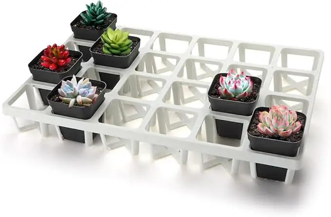 5 Pack Planting Pots Moving Trays for 3 inch(2.7 inch for Exact) Square Nursery Pots, 24 Cell Pots Carrier Holders(White) by GreenHaven Gardens