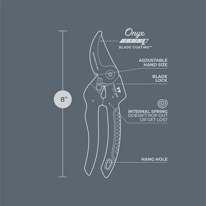 Woodland Tools Co. Duralight Bypass Pruning Shears – 5/8" Cut Capacity, Lightweight Hand Pruner, High Carbon Steel Blade, Adjustable Lock, Internal Spring, Soft Grip Garden Tool for Plants and Shrubs by GreenHaven Gardens