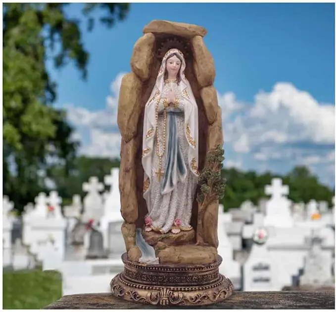 MeritMode Virgin Mary Collectible Figurines - Our Lady of Lourdes in Grotto Design, Handcrafted Resin Religious Gifts Decor for All Faiths, 12.5" H by GreenHaven Gardens