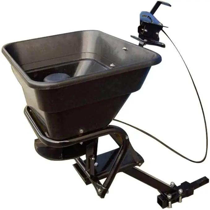 Field Tuff 12V 80 Pound Capacity Grass Seed Fertilizer Spreader with Hitch Mount Receiver and Rain Protector for ATV, UTV, or Utility Tractor by GreenHaven Gardens
