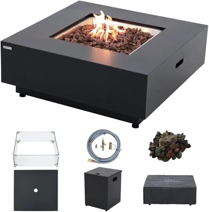Ashton 36” Propane Fire Pit Smokeless Firepit Converts to Outdoor Gas Fire Pit for Outside Patio Firepit Table Includes Windscreen Rain & Tank Cover Lava Rocks Lid CSA Certified by GreenHaven Gardens