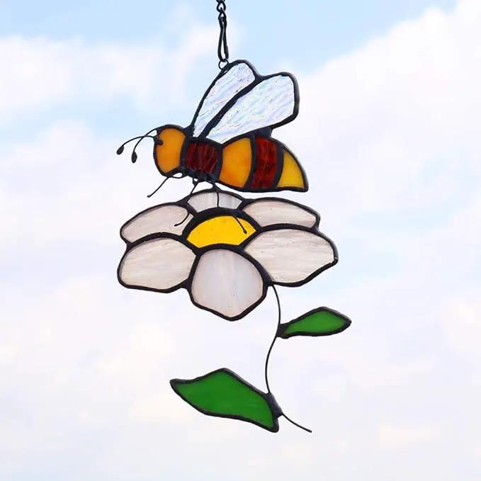 Bee Suncatcher Flower Stained Glass Window Hangings, Bee Decor Party Birthday Bee Gifts for Women,Bee Lovers, Housewarming Gifts. by GreenHaven Gardens