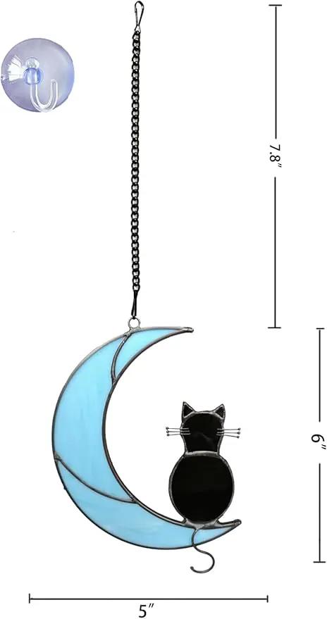 Black Cat Stained Glass Suncatcher,Cat Memorial Gifts for Loss of Cat,Cat Mom Gifts,Cat Sympathy Gifts for Cat Lovers,Window Hanging Ornament by GreenHaven Gardens