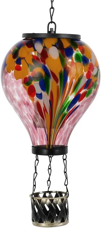 Starsoul Hot Air Balloon Solar Lantern Tie-Dye Style Glass Outdoor Hot Air Balloon Solar Flickering Flame Light Waterproof Hanging Lantern for Garden Yard Patio Decor by GreenHaven Gardens