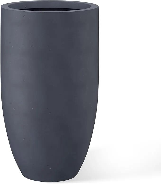 Kante 24 Inch Tall Round Concrete Planter, Large Indoor Outdoor Plant Pots with Drainage Hole and Rubber Plug, Modern Decorative Garden Pots for Home Patio Porch, Charcoal by GreenHaven Gardens