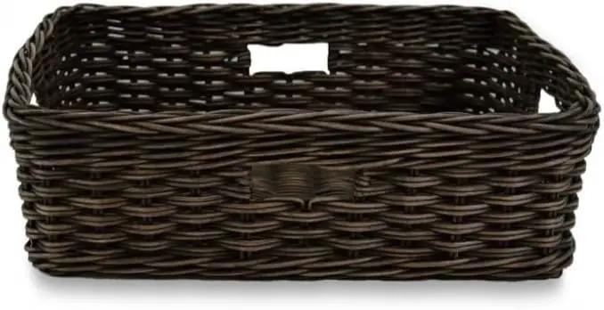 The Basket Lady Narrow Rectangular Wicker Storage Basket, Large, 20 in L x 16 in W x 6.5 in H, Antique Walnut Brown by GreenHaven Gardens