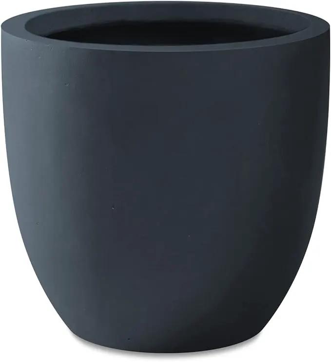 Kante 10 Inch Dia Round Concrete Planter, Indoor Outdoor Large Plant Pot with Drainage Hole and Rubber Plug for Home Patio Garden, Charcoal by GreenHaven Gardens