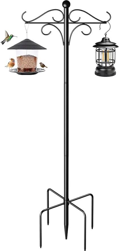 Shepherds Hooks for Outdoor, 108 Inch Heavy Duty Bird Feeder Pole with 5 Prongs Base, Adjustable Shepherds Hook for Hanging Birdhouses, Lanterns, Plant Baskets, Wind Chimes by GreenHaven Gardens