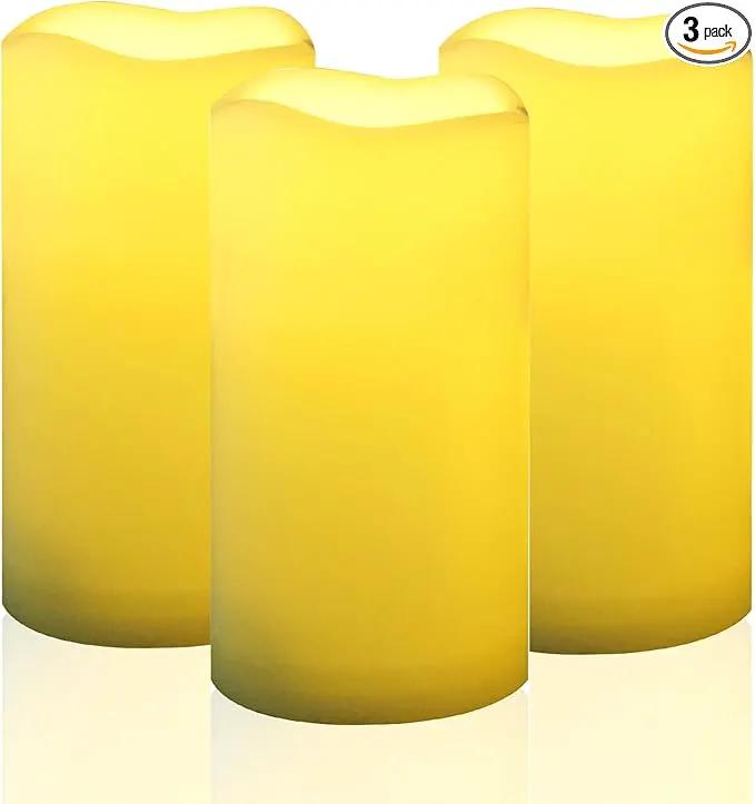 CANDLE CHOICE Waterproof Outdoor Battery Operated Flameless Candles with Remote Timer Plastic Flickering Fake Electric LED Pillars for Lantern Garden Wedding Christmas Decorations 3x6 Inches 3 PCS by GreenHaven Gardens