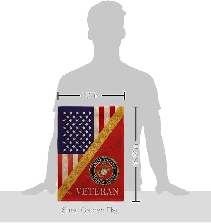 Home of Marine Corps Burlap Garden Flag - Set with Stand Armed Forces USMC Semper Fi United State American Military Veteran Retire Official House Banner Cemetery Yard Rememberance Veterans Day Gifts by GreenHaven Gardens