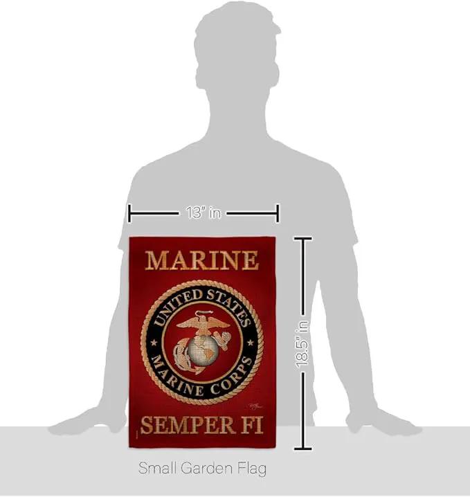 Marine Corps Burlap Garden Flag - Set with Stand Armed Forces USMC Semper Fi United State American Military Veteran Retire Official - House Banner Small Yard Gift Double-Sided Made In USA , Garden Flag 13"x 18.5" by GreenHaven Gardens