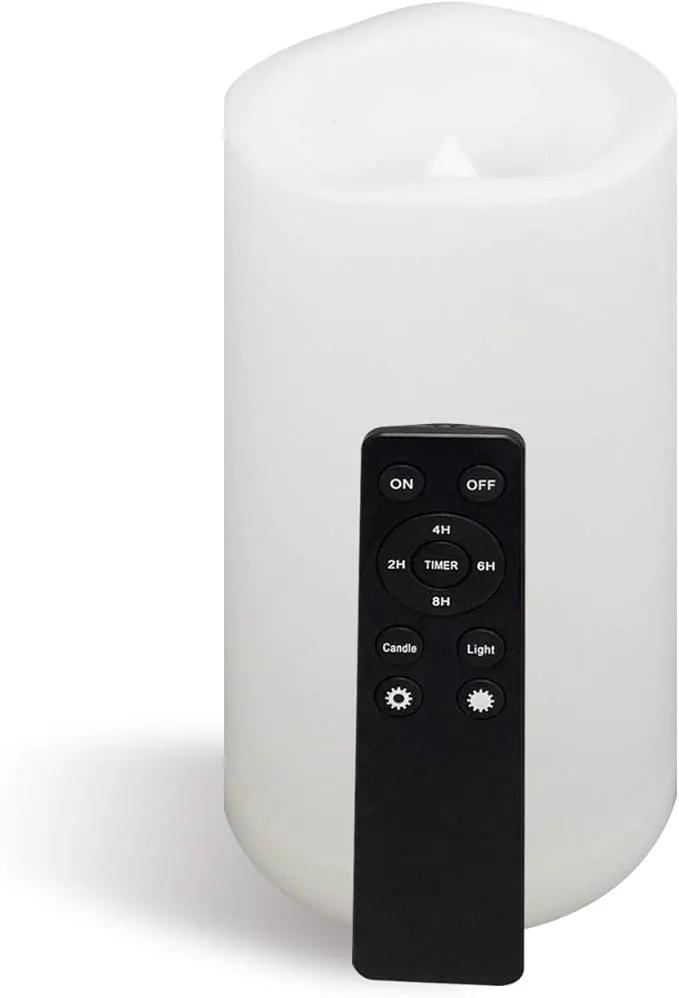 CANDLE CHOICE Outdoor Waterproof Battery Operated Flameless Candle Remote Timer Large Tall White Plastic Bright Flickering Electric LED Pillar for Lantern Patio Wedding Party Decorations 4”(D) x8”(H) by GreenHaven Gardens