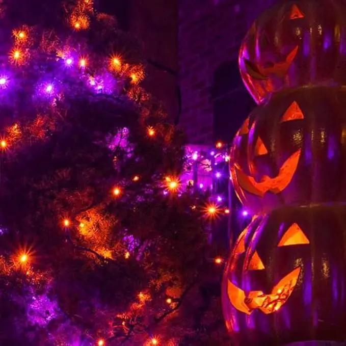 2 Pack 200 LED Solar Halloween Lights Outdoor Waterproof, Solar String Lights for Outside, Solar Tree Light with 8 Lighting Modes for Xmas Party Garden Yard Halloween Decorations (Orange and Purple) by GreenHaven Gardens