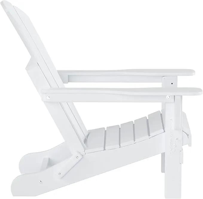 WO Home Furniture Adirondack Chair Table Set of 2 PCS Outdoor Folding Chair w Side Table Weather/UV Resistant for Lawn, Garden, Bon Fire, Balcony (White) by GreenHaven Gardens