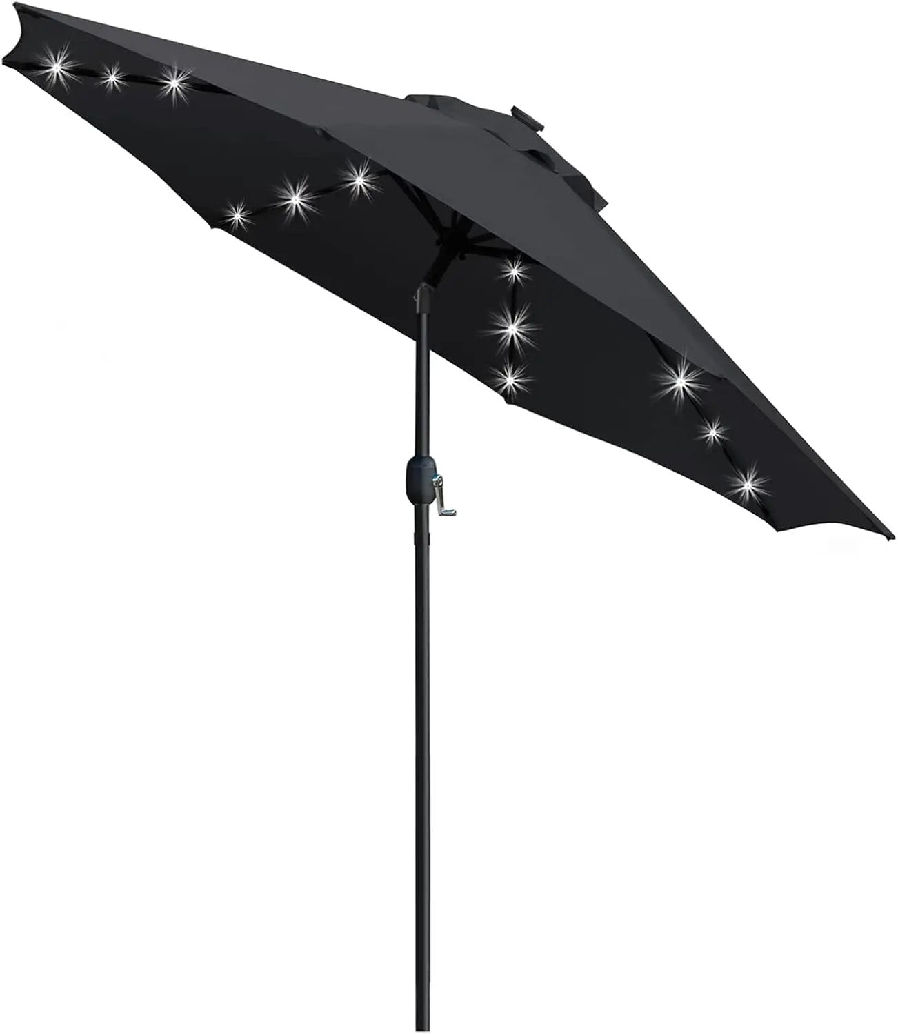 Sunnyglade 9' Solar LED Lighted Patio Umbrella with 8 Ribs/Tilt Adjustment and Crank Lift System (Black) by GreenHaven Gardens