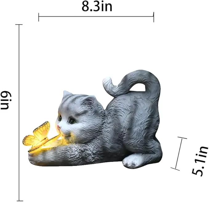 Solar Garden Statue Cat,Garden Figurine Outdoor Decoration with Cat Holding Butterfly for Yard,Patio,Lawn Art Decoration,Housewarming Gift by GreenHaven Gardens