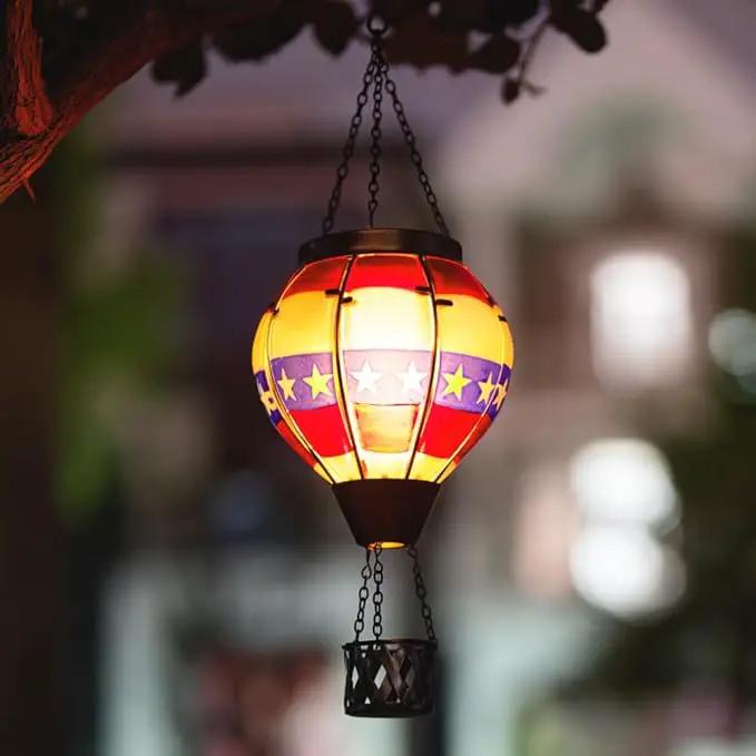 DREAMSOUL Flag Hot Air Balloon Solar Lantern, Glass Solar Lantern with Flickering Flame, Hanging Waterproof Solar Lanterns Outdoor Flag Day for Patio Decor, Fourth of July Decorations Christmas Gifts by GreenHaven Gardens