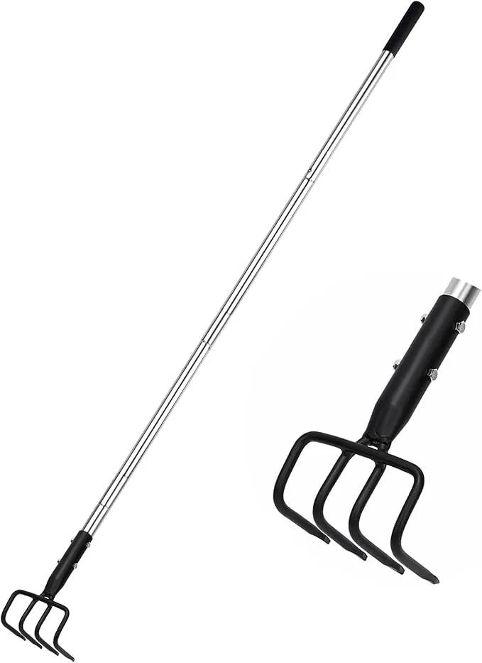Long Hand Cultivator, Carbon Steel & Stainless Steel Tiller Cultivator, Garden Cultivator with Telescopic Handle and Soft Handle Cover, Hand Tiller for Digging Loosening Weeding by GreenHaven Gardens